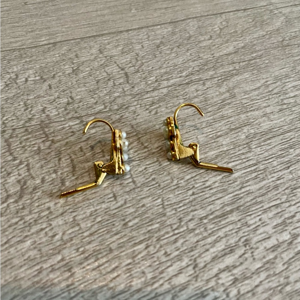 Dainty Gold & Pearl Cross Earrings - Picture 6 of 9